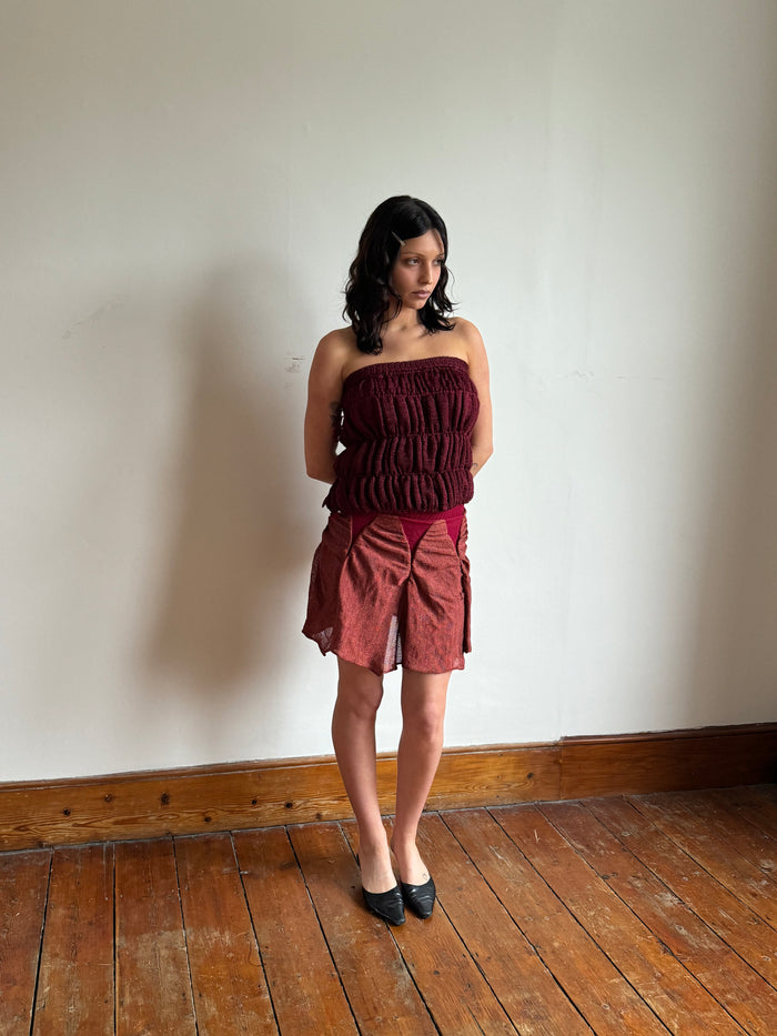 Khade Studio Red Spring Skirt, model front shot worn as top