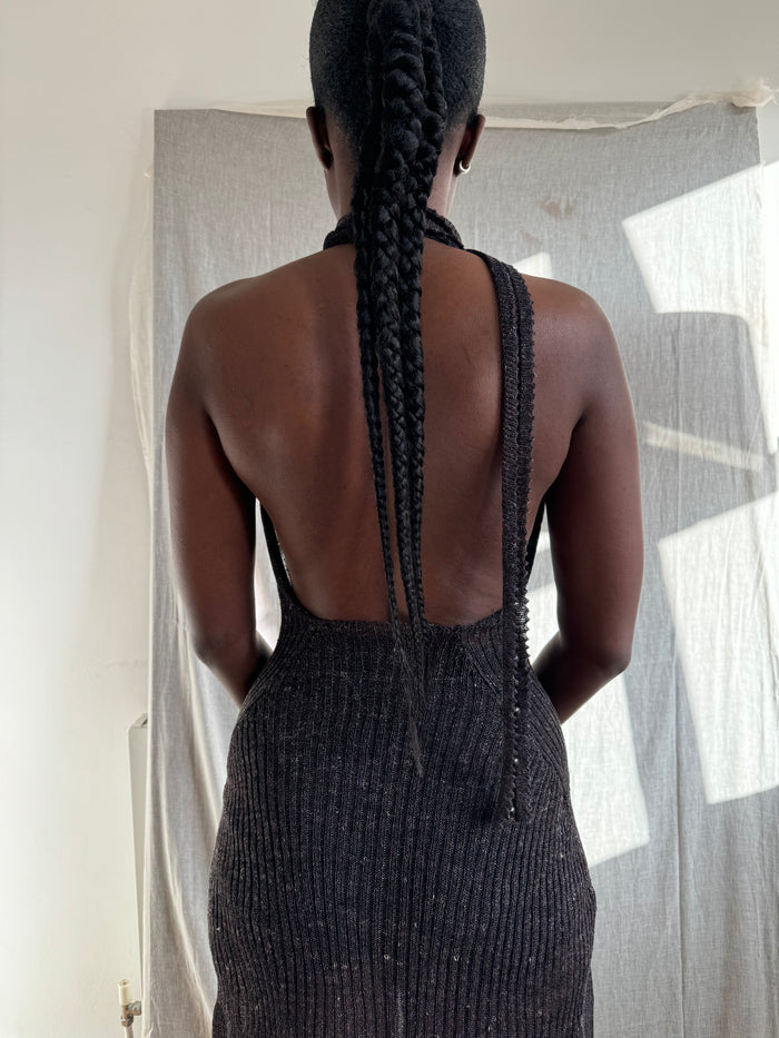 Khade Studio Brown Ahanna Dress, model top half back side