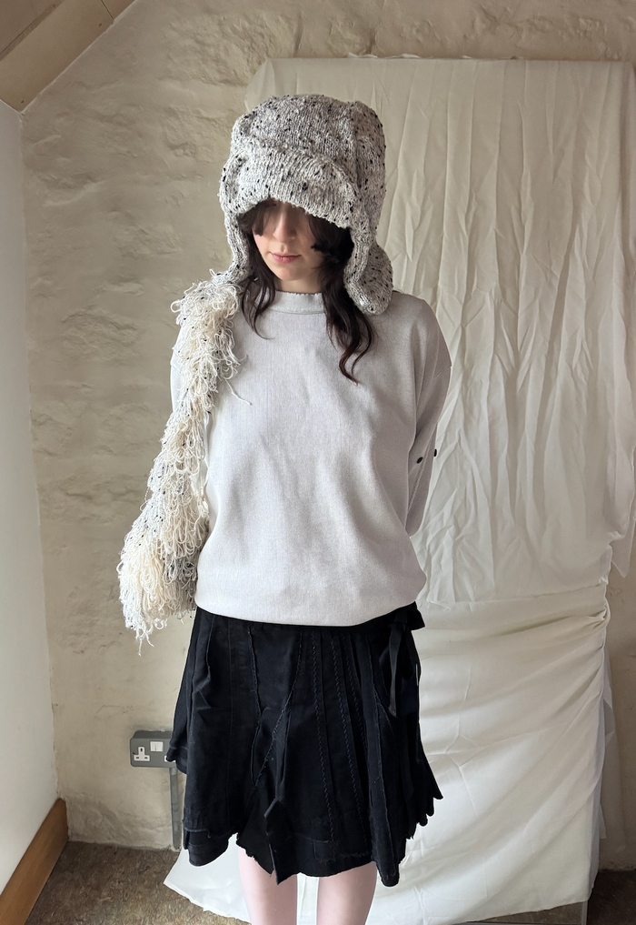 Khade Studio Dalmation Pariah Hat, model shot front full length