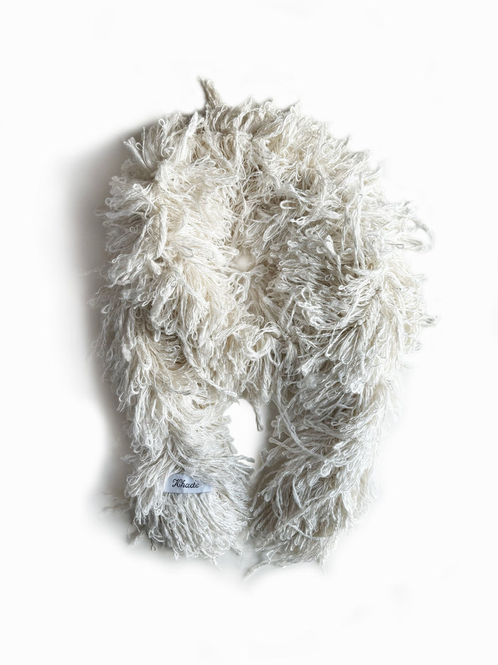 Khade Studio Cream Boa Scarf, Front flat side